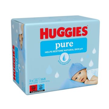 Huggies Pure Мокри кърпи с 99% вода 56 бр х 3 пакета Комплект