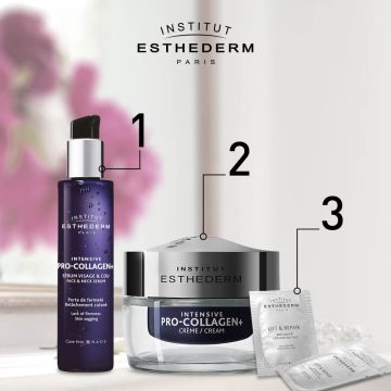 Esthederm Intensive Pro-Collagen+ Крем за лице 50 мл + Esthederm Intensive Pro-Collagen+ Серум за лице 30 мл + Esthederm Lift & Repair Пачове за околоочен контур 5 х 2 бр Комплект