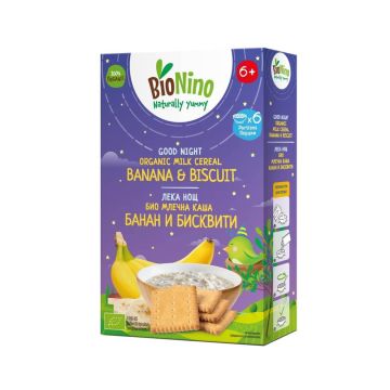 BioNino Био Млечна каша Лека Нощ бисквити и банан 6М+ 200 г