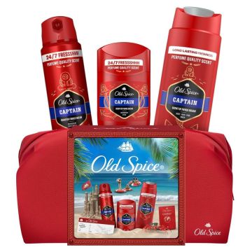 Old Spice Captain Душ-гел 3в1 за мъже 250 мл + Old Spice Captain Дезодорант против изпотяване за мъже 150 мл + Old Spice Captain Део Стик против изпотяване 50 мл + несесер Комплект