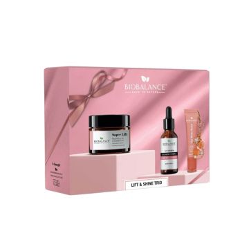BioBalance Супер серум с колаген и витамин Ц 30 мл + BioBalance Супер повдигащ крем за лице с ретинол 50 мл + BioBalance Lip Shine Балсам за устни кокос и ванилия 10 мл Комплект