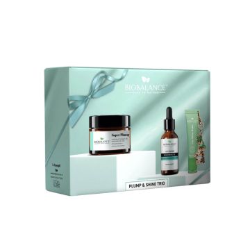 BioBalance Супер серум с хиалуронова киселина 30 мл + BioBalance Супер крем за лице за комплексна грижа 50 мл + BioBalance Lip Shine Балсам за устни мента и лимон 10 мл Комплект