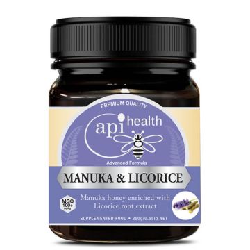 Manuka Licorice Многоцветен пчелен мед от манука MGO 100+ и женско биле 250 г Api Health