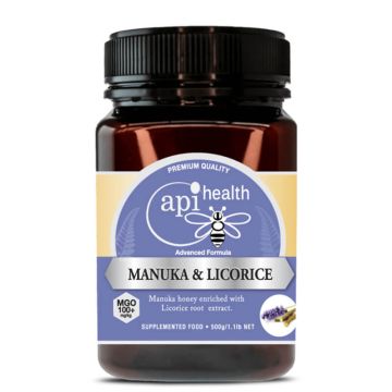 Manuka Licorice Многоцветен пчелен мед от манука MGO 100+ и женско биле 500 г Api Health