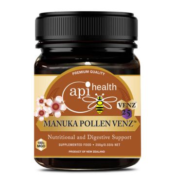 Manuka Pollen VENZ Многоцветен пчелен мед от манука MGO 100+ с пчелна отрова и пчелен прашец 250 г Api Health