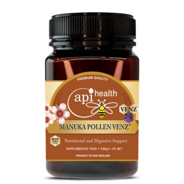 Manuka Pollen VENZ Многоцветен пчелен мед от манука MGO 100+ с пчелна отрова и пчелен прашец 500 г Api Health