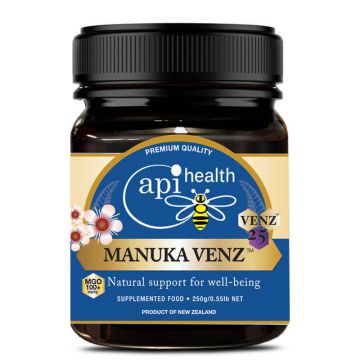 Manuka VENZ Многоцветен пчелен мед от манука MGO 100+ подсилен с пчелна отрова 250 г Api Health