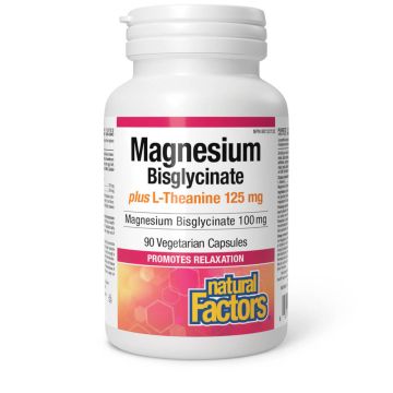Natural Factors Magnesium Bisglycinate + L-Theanine Магнезий (бисглицинат) 100 мг + Л-Теанин 120 мг х 90 капсули