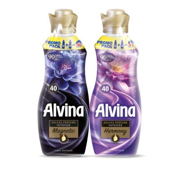 Alvina Deluxe Perfume Intense Magnetic Омекотител за тъкани 880 мл + Alvina Deluxe Perfume Intense Harmony Омекотител за тъкани 880 мл Комплект