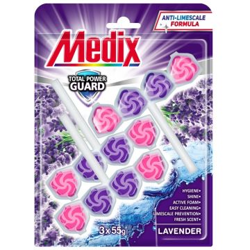 Medix WC Blocks total power guard Твърдо тоалетно блокче, лавандула 55 г х 3 бр Комплект