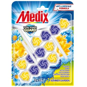 Medix WC Blocks total power guard Твърдо тоалетно блокче, лятна градина 55 г х 3 бр Комплект