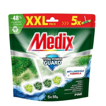 Medix WC Blocks total power guard Твърдо тоалетно блокче, бор 55 г х 5 бр Комплект