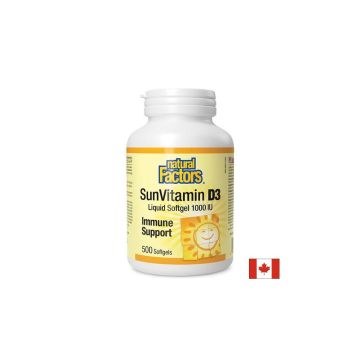 Natural Factors Sun Vitamin D3 Витамин Д3 За силен имунитет 1000 IU х 500 софтгел капсули