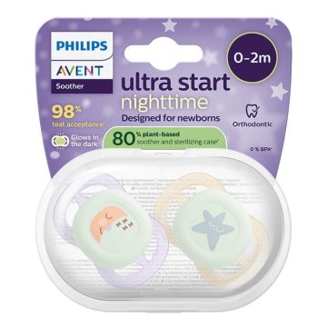 Avent Ultra Air Ортодонтична залъгалка за момиче нощна 0-2М x 2 броя