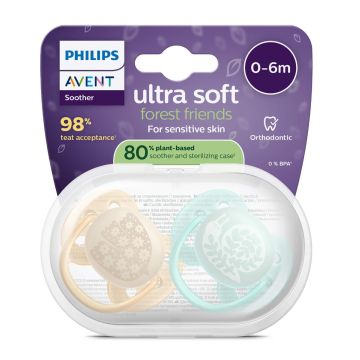 Avent Ultra Soft Ортодонтична залъгалка охлюв 0-6М x 2 броя