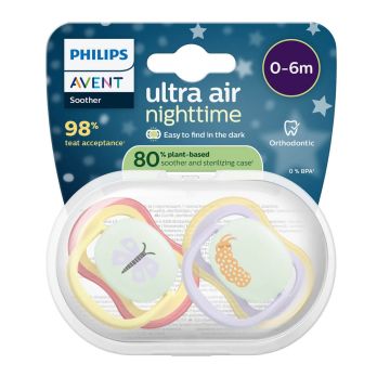 Avent Ultra Air Ортодонтична залъгалка нощна пеперуда 0-6М x 2 броя
