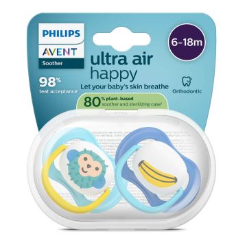Avent Ultra Air Ортодонтична залъгалка маймуна 6-18М x 2 броя