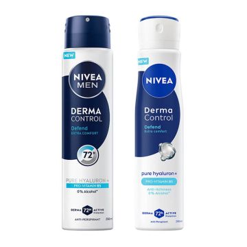 Nivea Men Derma Control Defend Део спрей против изпотяване за мъже 250 мл + Nivea Derma Control Defend Део спрей против изпотяване за жени 250 мл Комплект