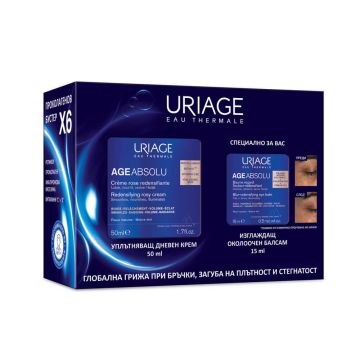 Uriage Age Absolu Концентриран дневен крем 50 мл + Uriage Age Absolu Изглаждащ и уплътняващ околоочен балсам 15 мл Комплект