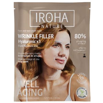 Iroha Nature Биоразградима хидратираща лист маска за лице и шия с тройна хиалуронова киселина