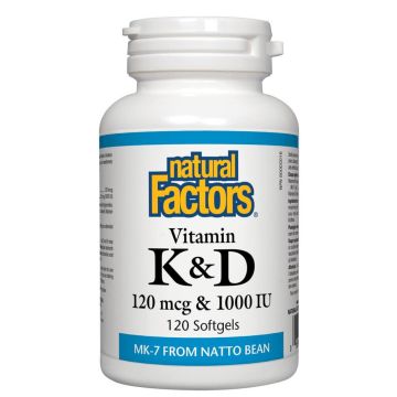 Natural Factors Vitamin K2 & D3 Витамин К2 120 мкг+ Витамин Д3 1000 IU х 120 софтгел капсули
