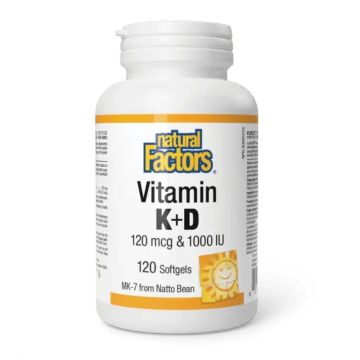 Natural Factors Vitamin K2 & D3 Витамин К2 120 мкг+ Витамин Д3 1000 IU х 120 софтгел капсули