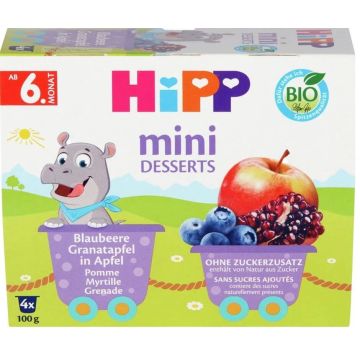 Hipp Био десерт Боровинки, нар и ябълки 6M+ 4 х 100 г