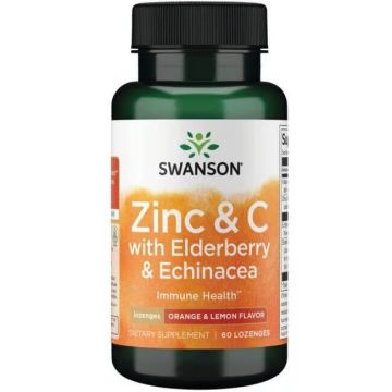 Swanson Zinc & C Elderberry & Echinacea Цинк и Витамин C с бъз и ехинацея (с вкус на портокал и лимон) х 60 дъвчащи таблетки