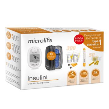 Microlife Insulini Система за мултимониторинг на глюкоза, общ холестерол и пикочна киселина + 300 броя тест ленти за глюкоза Промо комплект