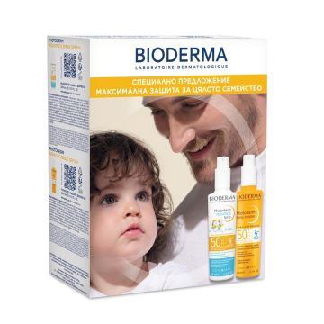 Bioderma Photoderm Слъцезащитен спрей SPF50+ 200 мл + Pediatrics SPF50+ Слънцезащитен спрей за бебешка и детска кожа 200 мл Комплект