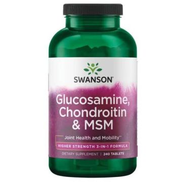 Swanson Glucosamine, Chondroitin & MSM Глюкозамин, хондроитин и МСМ висока концентрация х 240 таблетки