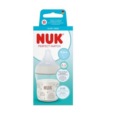 NUK First Choice Temperature Control Шише стъкло биберон силикон S 0M+  Дъга 120 мл