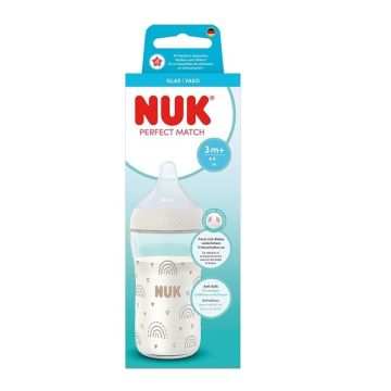 NUK First Choice Temperature Control Шише стъкло биберон силикон M 3M+ Дъга 230 мл