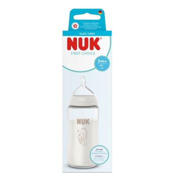 NUK First Choice Temperature Control Шише стъкло биберон силикон M 3M+ Дъга 230 мл