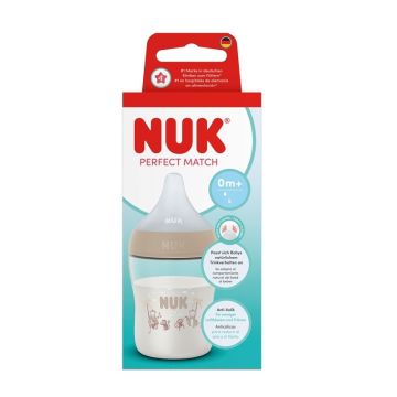 Nuk Perfect Match Temperature Control PP  Шише със силиконов биберон S 0M+ Маймуна бежова 150 мл