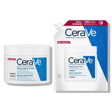 CeraVe Хидратиращ крем за лице и тяло за суха към много суха кожа 340 г + CeraVe Хидратиращ крем за лице и тяло за суха към много суха кожа 453 г Пълнител Комплект