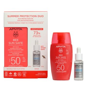 Apivita Bee Sun Safe Ултра лек слънцезащитен флуид за лице SPF50 50 мл + Apivita HA 5 Honey Repair Уплътняващ възстановяващ серум 10 мл Комплект