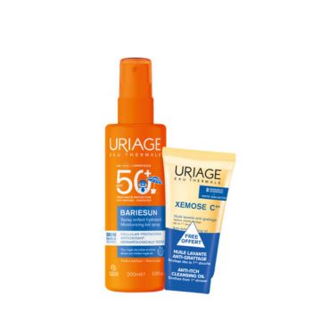 Uriage Bariesun Skin Shield Слънцезащитен спрей за деца SPF50+ 200 мл + Подарък: Uriage Xemose C8+ Почистващо успокояващо душ олио за лице и тяло 50 мл Комплект 