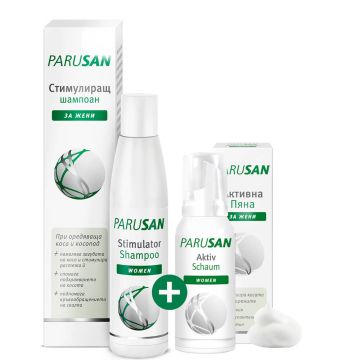 Parusan Стимулиращ шампоан за коса за жени 200 мл Naturprodukt + Подарък: Parusan Активна пяна за коса за жени против косопад 100 мл Naturprodukt Комплект