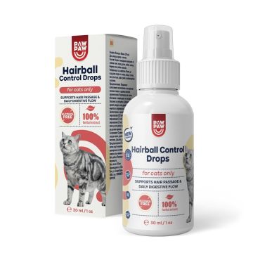 PAW2PAW Hairball Control Против образуване на космени топки и храносмилателен дискомфорт при котки капки  30 мл