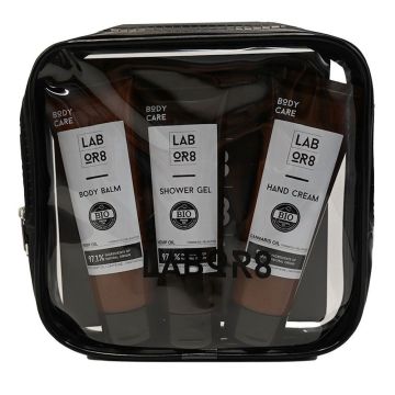 LABOR8 Комплект за пътуване с несесер (душ гел+балсам за тяло+крем за ръце) 
