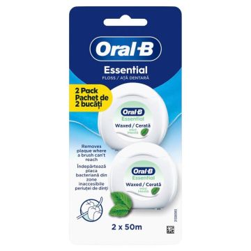 Oral-B Essential Восъчен конец за зъби с ментов аромат 2 х 50 м Комплект