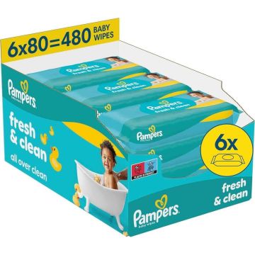 Pampers Fresh & Clean Бебешки мокри кърпички 6 х 80 бр Комплект