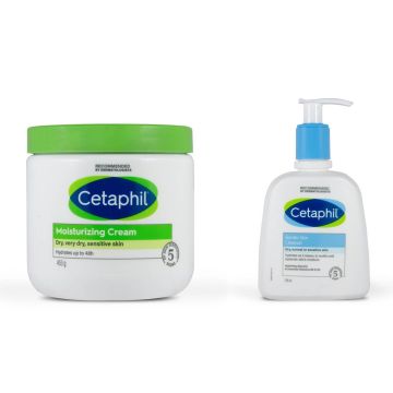 Cetaphil Нежна почистваща емулсия за лице и тяло за суха, нормална или чувствителна кожа 236 мл + Хидратиращ крем за лице и тяло за суха до много суха и чувствителна кожа 453 г Комплект