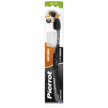 Pierrot Black & White Active Charcoal Четка за зъби с активен въглен Soft