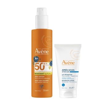 Avene Resistant Слънцезащитен спрей за деца SPF50+ 200 мл + Възстановяващ лосион след слънце 50 мл Комплект 