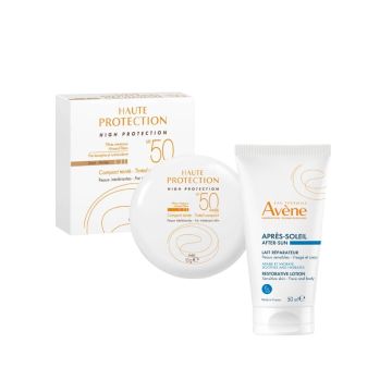 Avene Слънцезащитна минерална крем пудра за лице за чувствителна и нетолерантна кожа SPF50+ Нюанс Пясъчен 10 г + Възстановяващ лосион след слънце 50 мл Комплект 