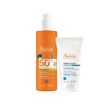 Avene Family Слънцезащитен спрей за лице и тяло SPF50+ 400 мл + Възстановяващ лосион след слънце 50 мл Комплект 