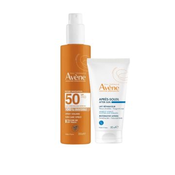 Avene Invisible Слънцезащитен спрей за лице и тяло невидимо SPF50+ 200 мл + Възстановяващ лосион след слънце 50 мл Комплект 