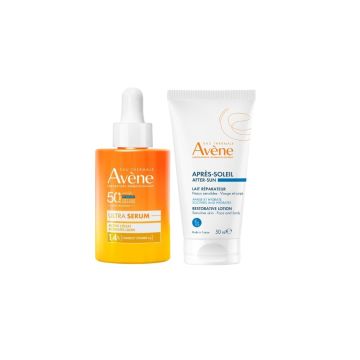 Avene Слънцезащитен озаряващ серум SPF50+ 30 мл + Възстановяващ лосион след слънце 50 мл Комплект 